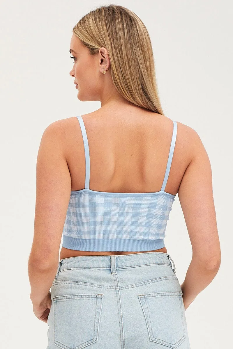 Stylish Look Blue Check Singlet Crop Top Seamless