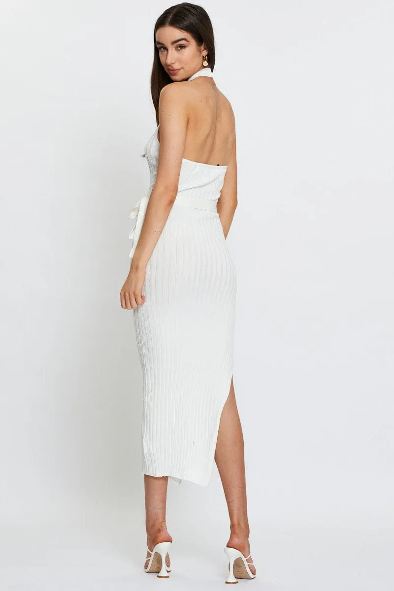 Party Ready White Bodycon Dress Maxi Knit
