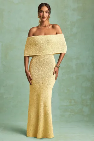 Boucl?? Off-Shoulder Maxi Dress in Yellow Velvet Glow
