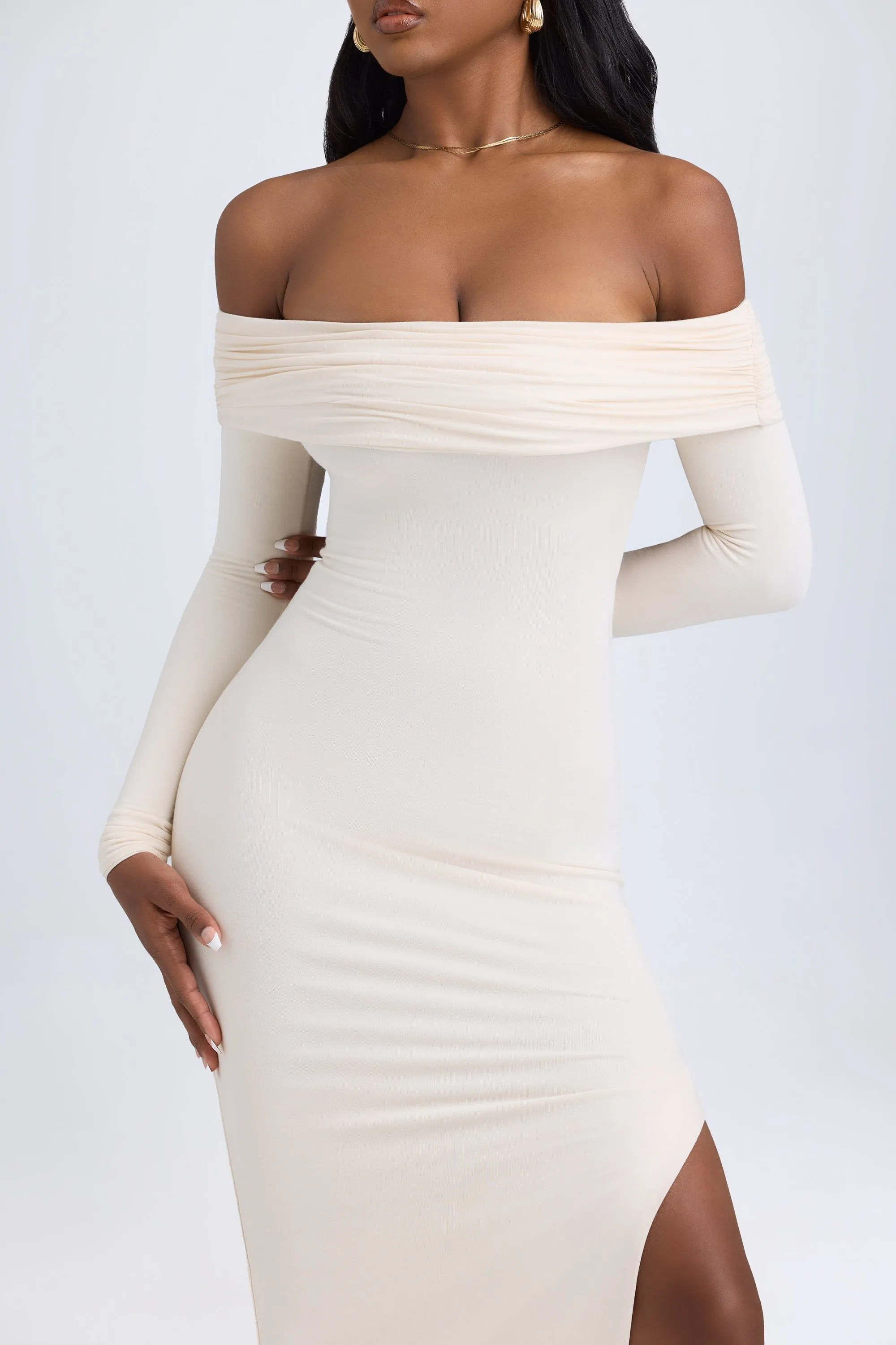 Modal Off-Shoulder Open-Back Maxi Dress in Ivory Art Soul