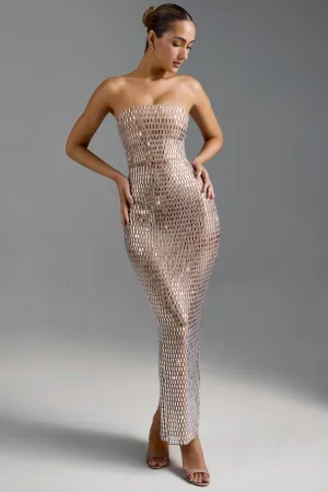 Pine Path Jade Glow Embellished Bandeau Maxi Dress in Almond