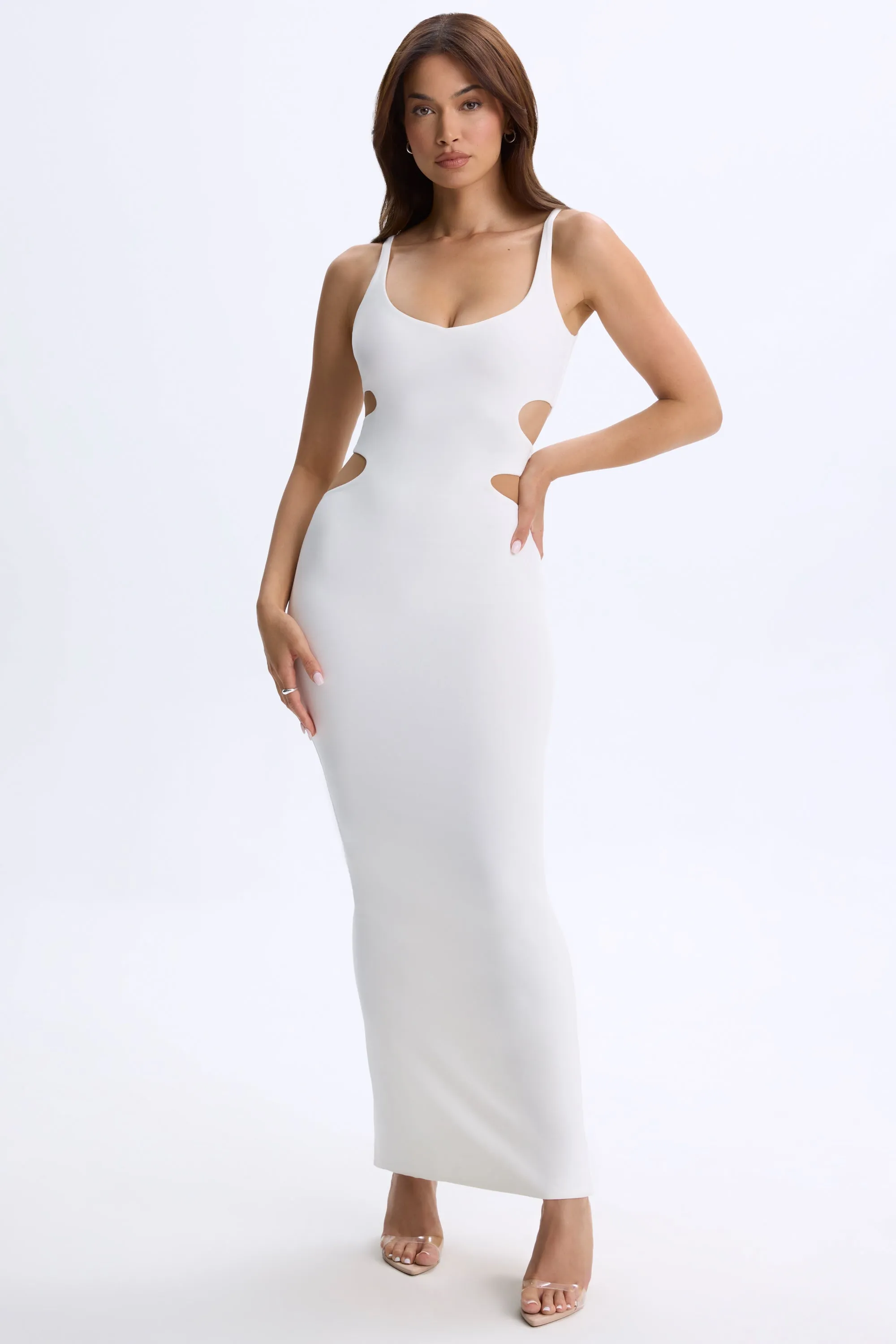 Plunge Cut-Out Maxi Dress in White Town Glow