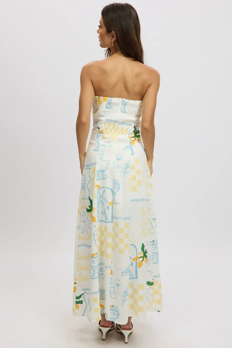 Yellow Abstract Strapless Maxi Dress Village Glow
