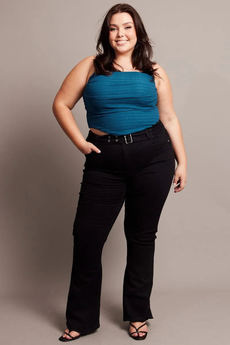 Star Soul Blue Cami Top Sleeveless Cowl Neck Textured