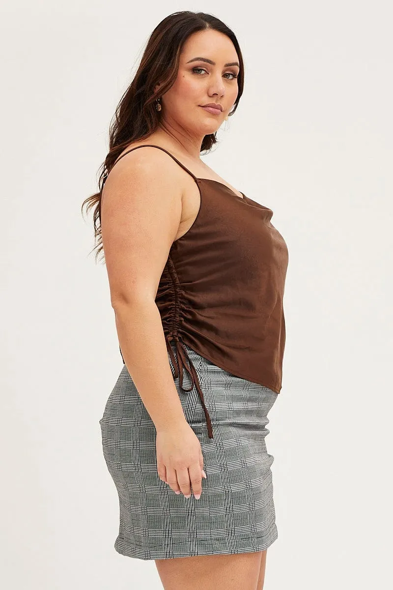 Brown Singlet Top Satin Ed Side Trendy Look AntiStatic Lining