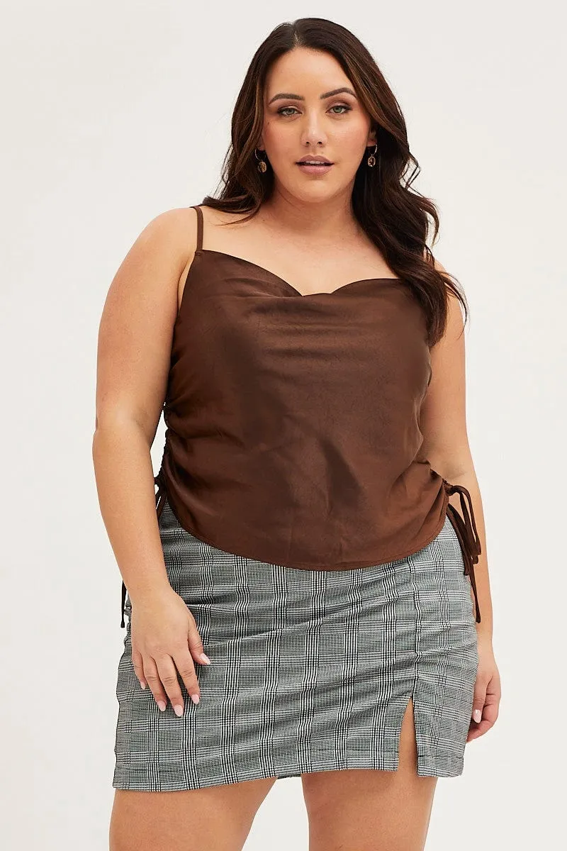 Brown Singlet Top Satin Ed Side Farm Glow