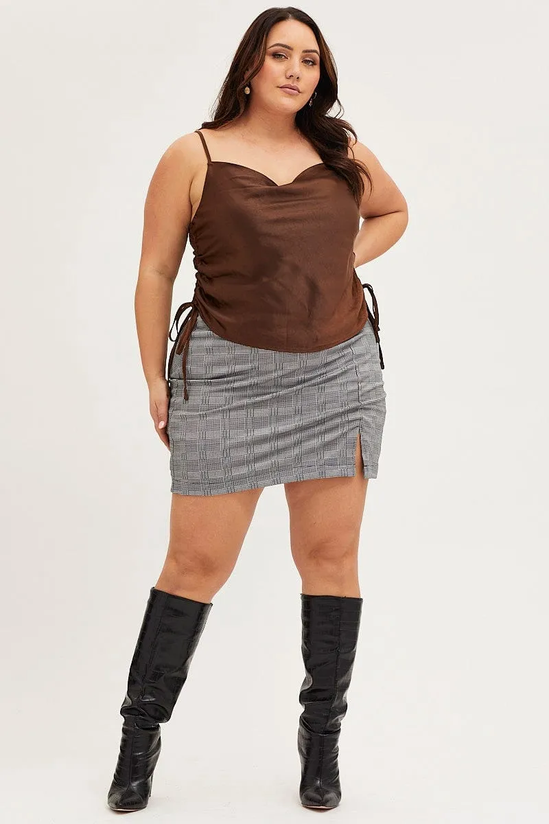 Brown Singlet Top Satin Ed Side Craft Edge