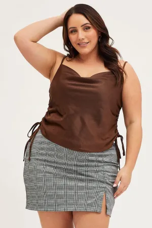 Brown Singlet Top Satin Ed Side outdoor mode Cozy Dress