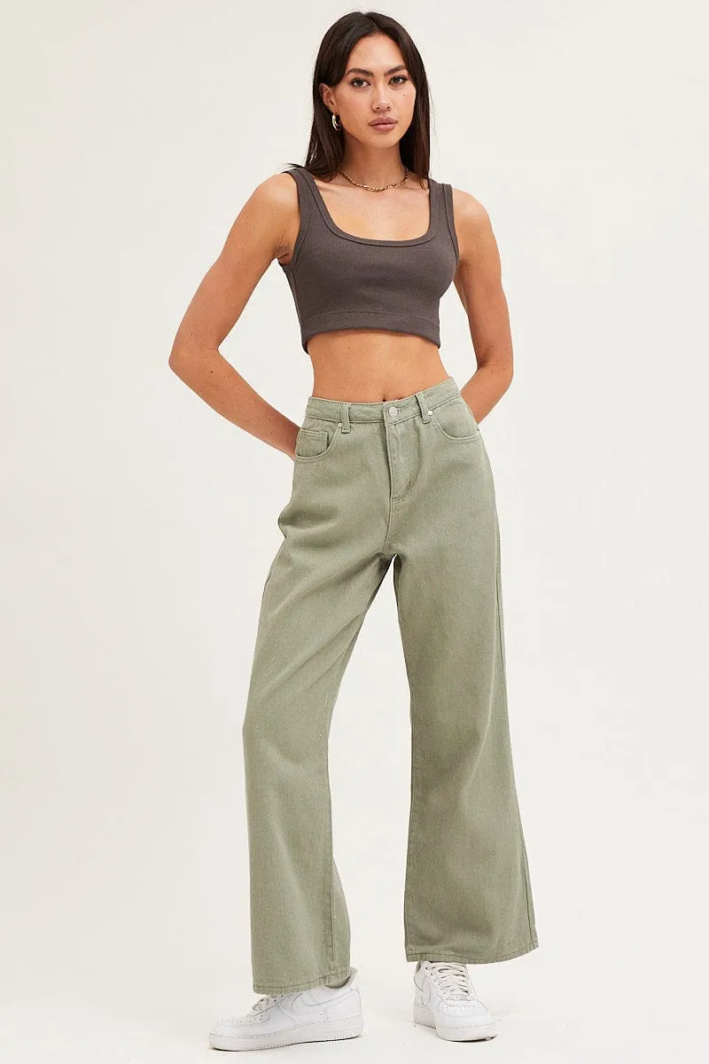 Stretchable Material Functional Wear Grey Crop Top Cotton Blend Rib Tank Elasticated Hem