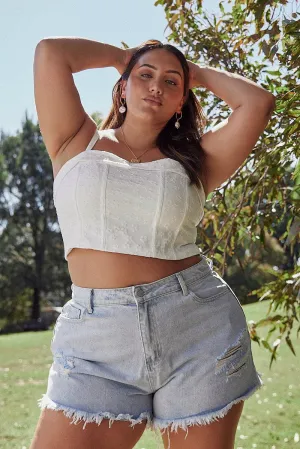 White Crop Top Broderie Corset Top Soft Joggers Beach Fit