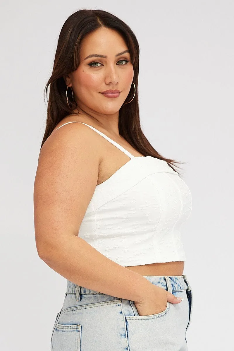 White Crop Top Broderie Corset Top SmoothZipper