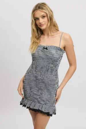 Soft Leggings CrossBackStructure Black Check Bodycon Dress Shirred Gingham Mini