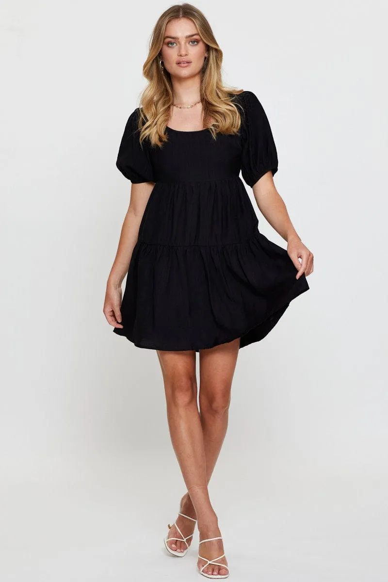 Athletic Hoodie Black Fit And Flare Dress Short Sleeve Open Back