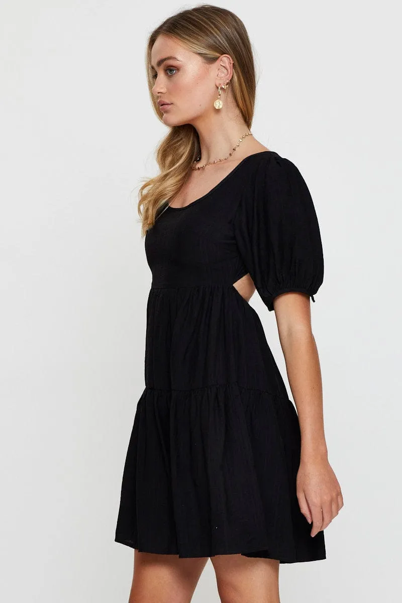 Virtual Fit Timeless Blazer Black Fit And Flare Dress Short Sleeve Open Back