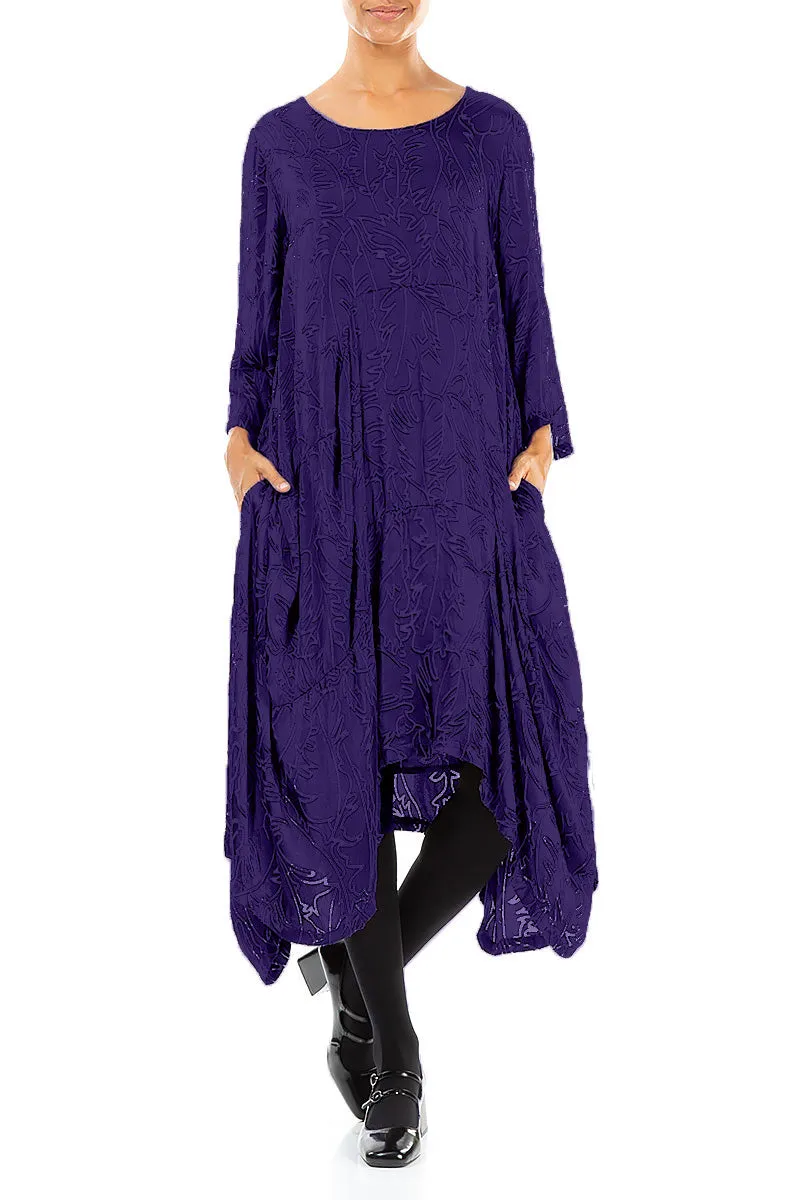 FrictionResistant Draped Royal Purple Devor?? Feather Silk Dress