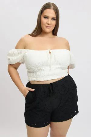 Cozy Robe Black Eyelet Lace Drawstring Shorts