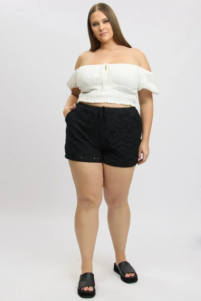 Black Eyelet Lace Drawstring Shorts Sleek Style