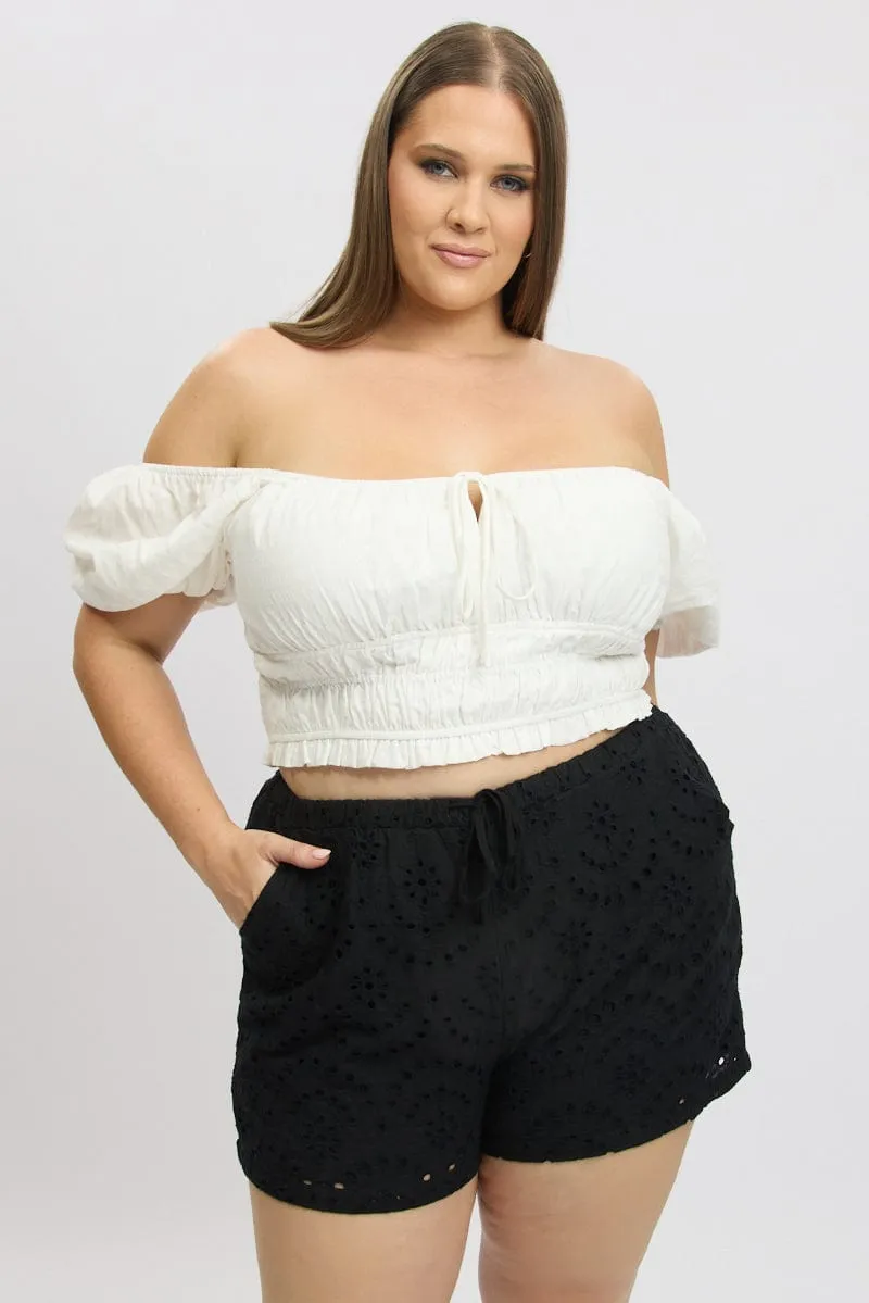 Cozy Robe Black Eyelet Lace Drawstring Shorts