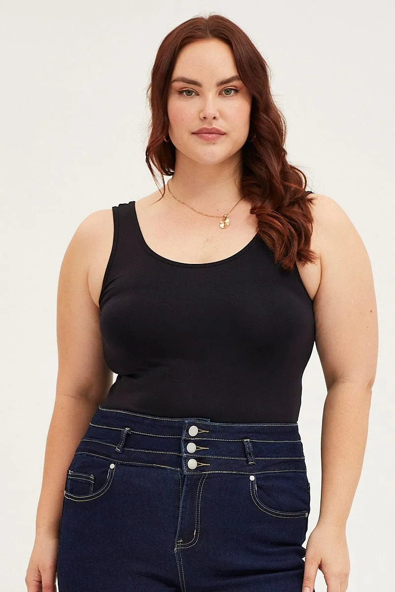 RecycledPolyester Black Seamless Basic Tank Top