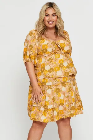 Floral Print Mini Skater Skirt Elastic Waist Functional Detail