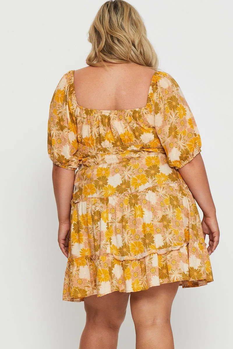 Innovative Fabric Floral Print Mini Skater Skirt Elastic Waist