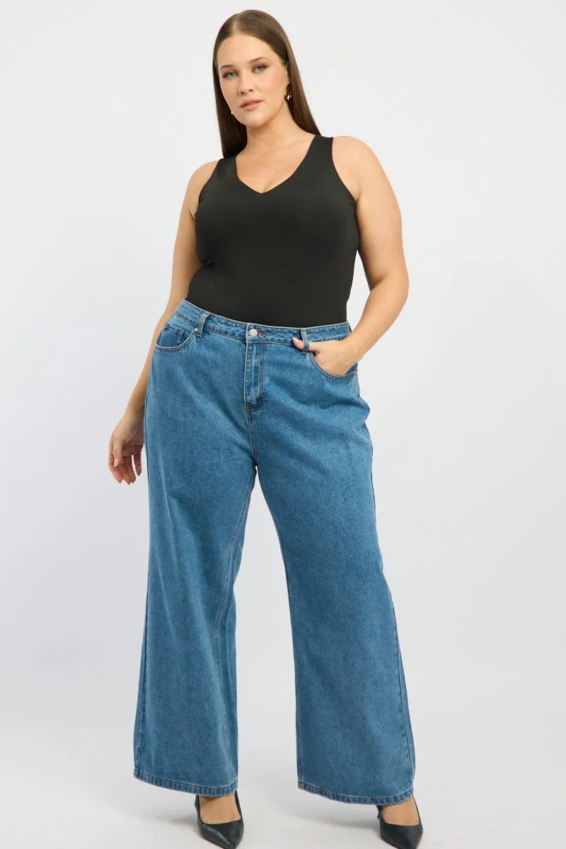 Black V-neck Sleeveless Bodysuit ThermalInsulated