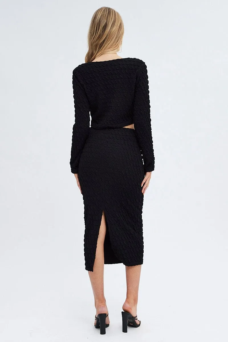 Black Midi Skirt Slim Fit Bubble Textured Urban Mood