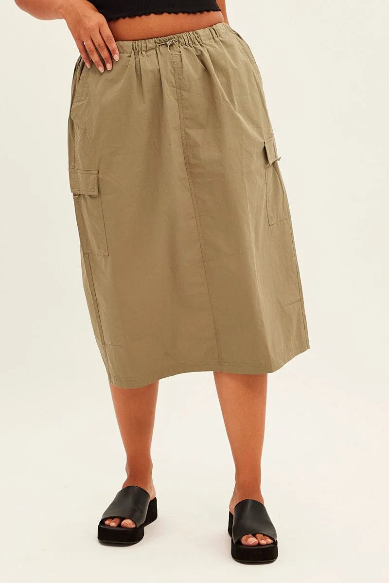 Green Parachute Midi Skirt Light Wear