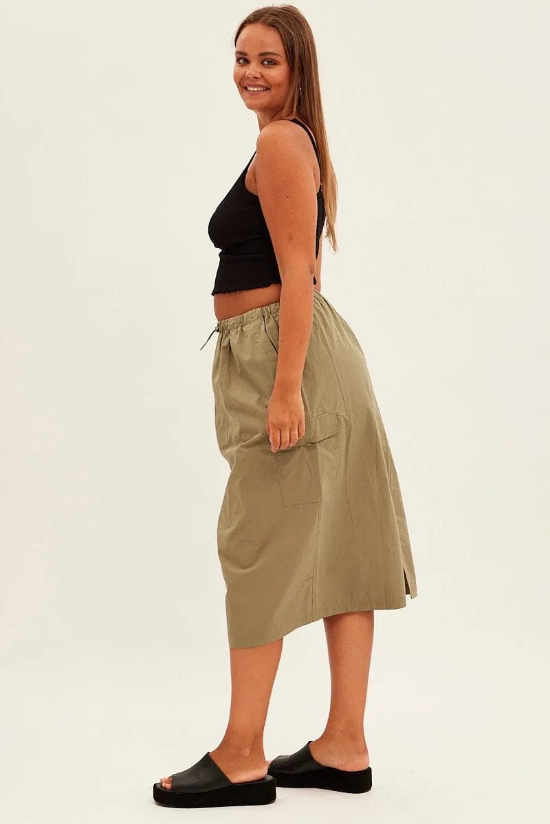 Green Parachute Midi Skirt Evening Outing