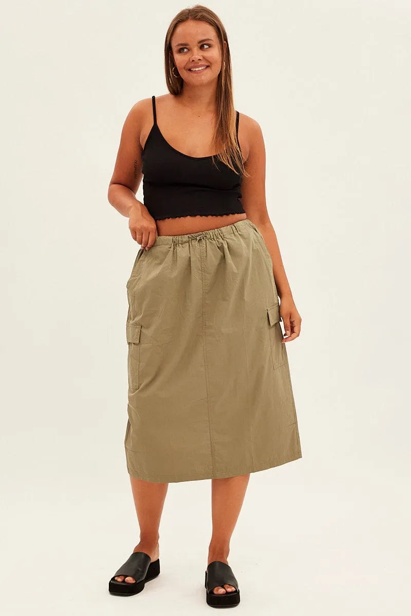 Effortless Wear Refined Style Green Parachute Midi Skirt