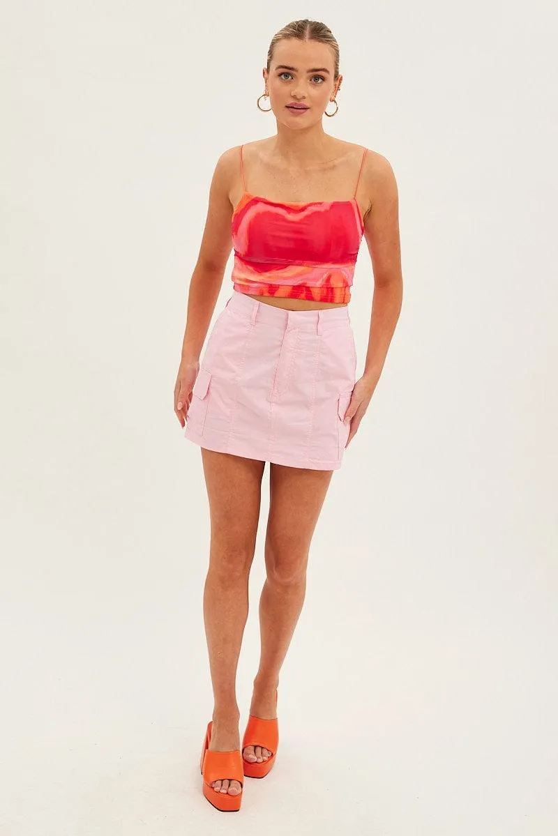 Pink Cargo Skirt Mini Mid Rise natural fiber Outfit Shot