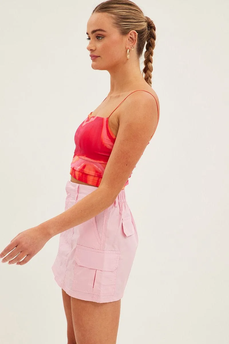 Pink Cargo Skirt Mini Mid Rise Draped Silhouette Slow Fashion