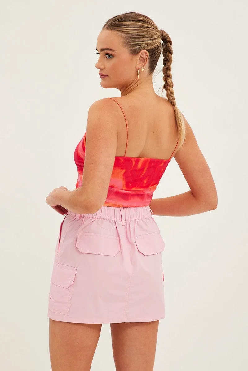 Layered Look Pink Cargo Skirt Mini Mid Rise