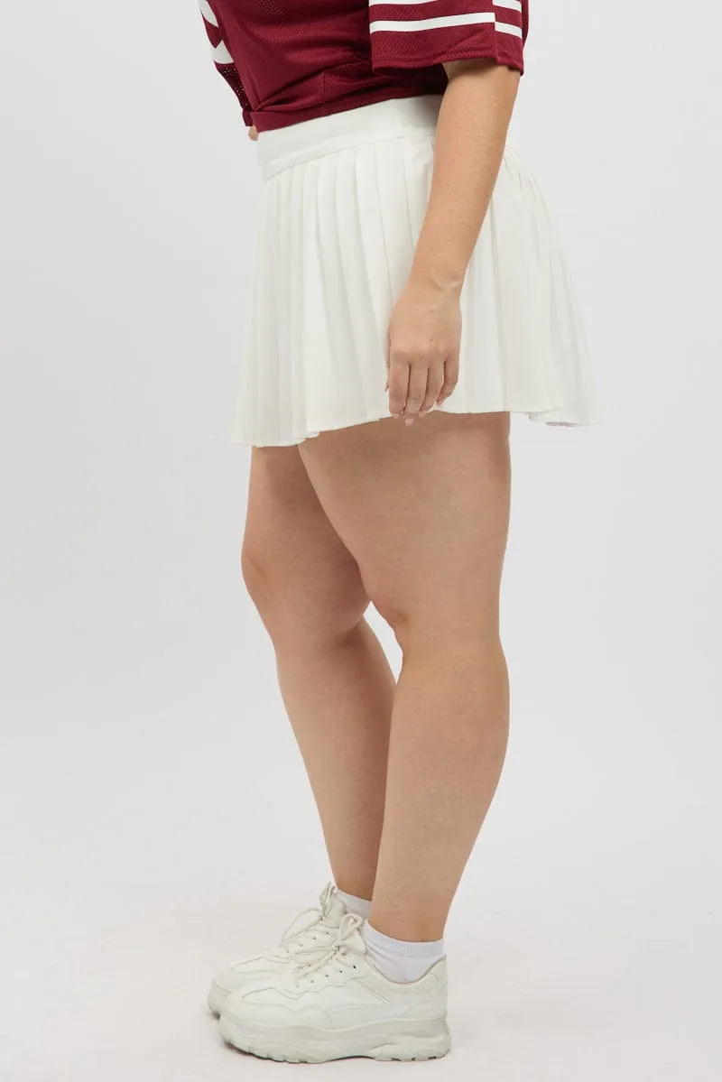 White Pleated Tennis Skirt with Shorts Underneath Signature Detail