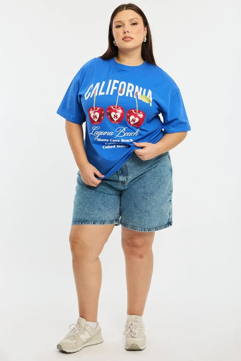 Non Restrictive Cut Breathable and Comfortable Blue Cherry Tee Short Sleeve