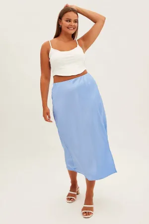 Texture Shot Blue Midi Skirt Bias Satin Split Side