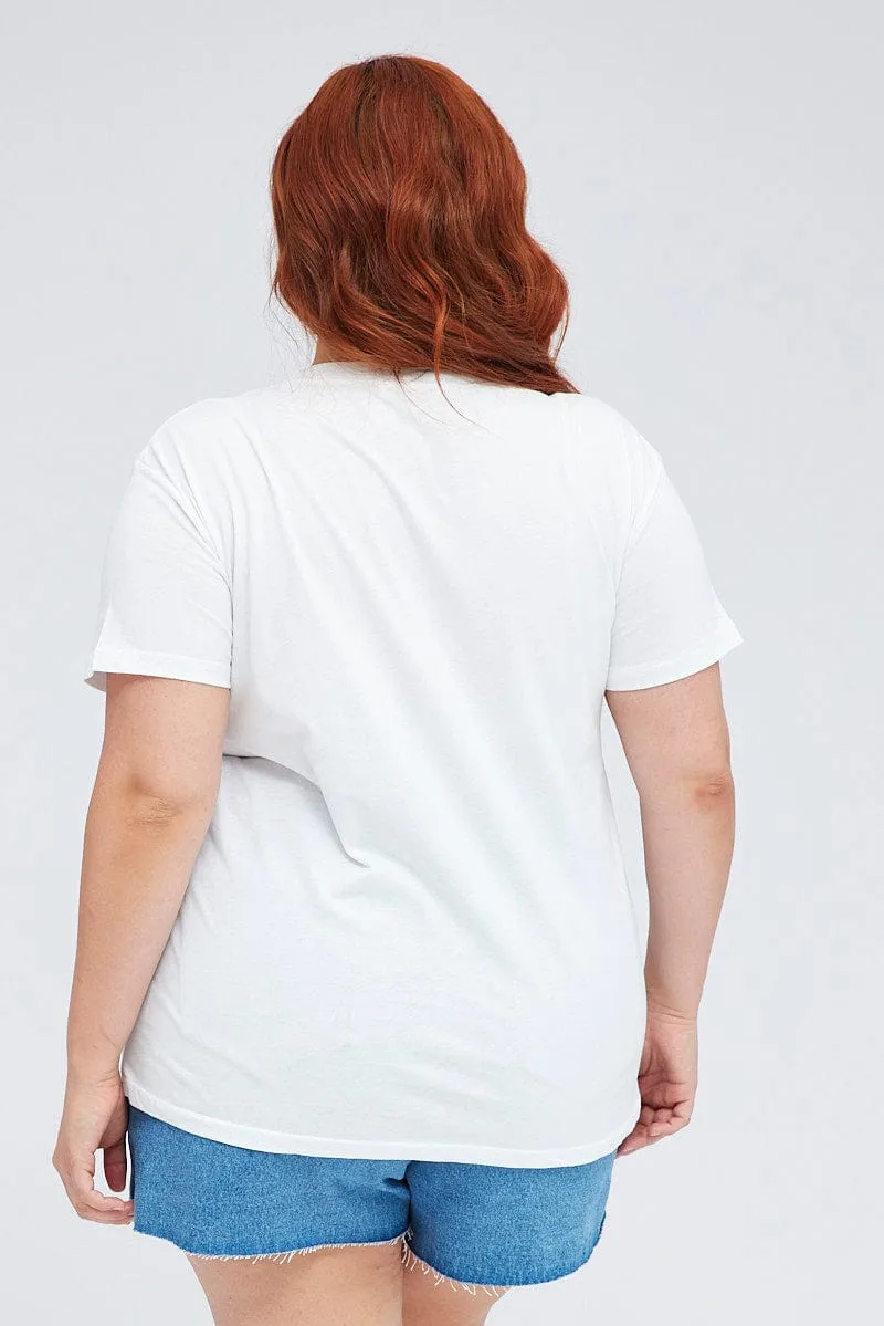 Scoop neck White Graphic T-shirt Daytona Short Sleeve Cotton