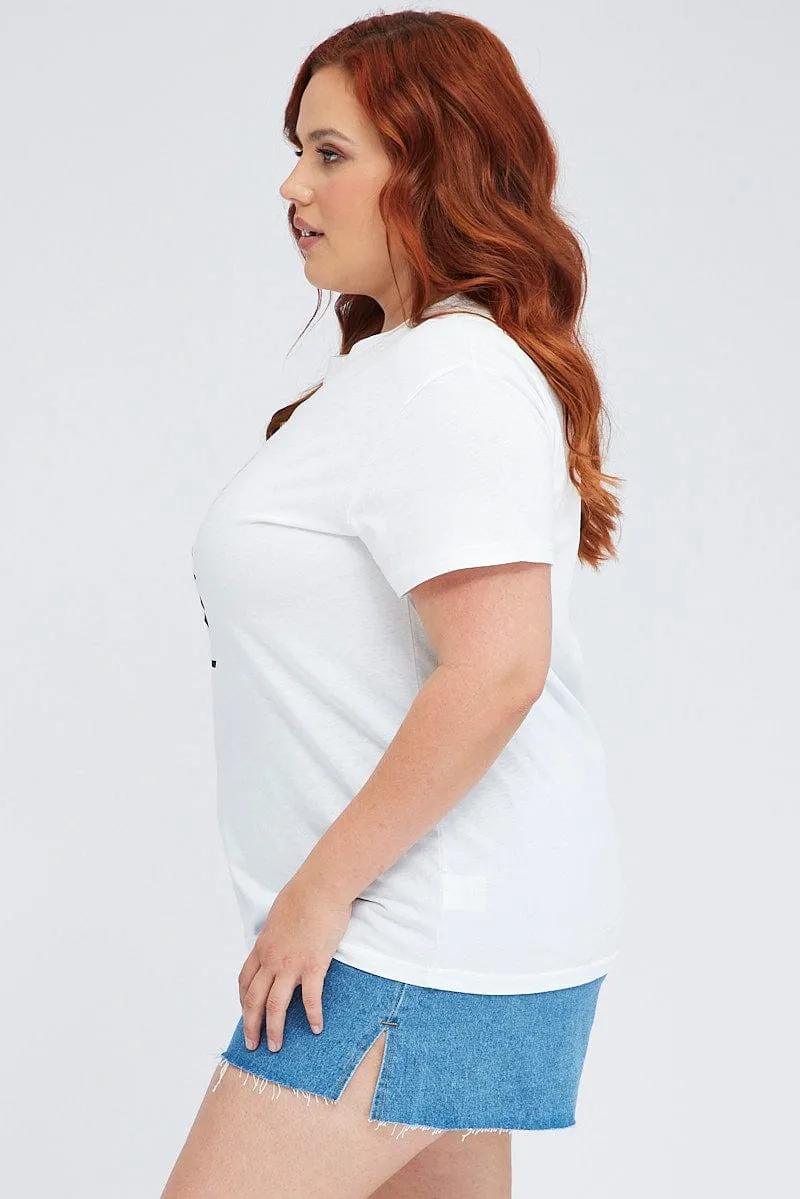 White Graphic T-shirt Daytona Short Sleeve Cotton easy to pair No Slip Shoulder Design