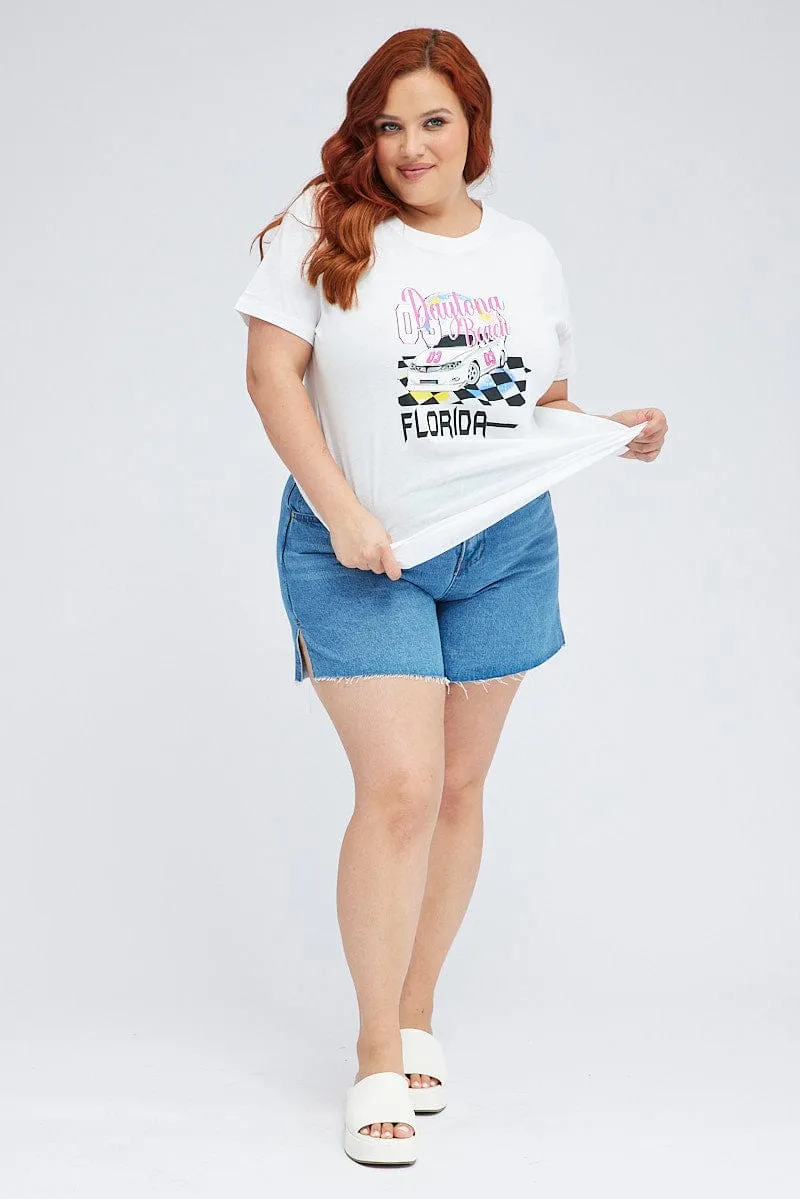 White Graphic T-shirt Daytona Short Sleeve Cotton Crew neck classic Vintage authenticity