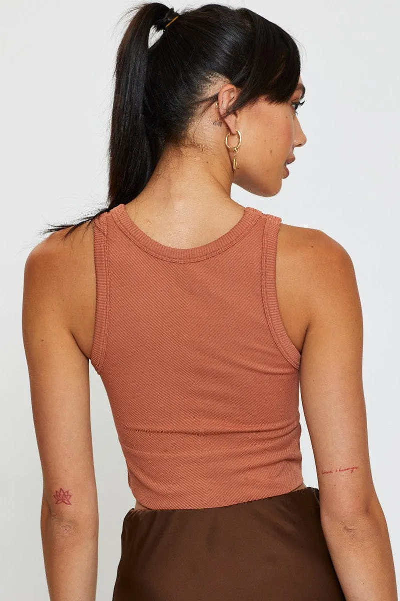 Tan Tank Top Sleeveless Crew Neck Seamless Saga Fit Outdoor Gear