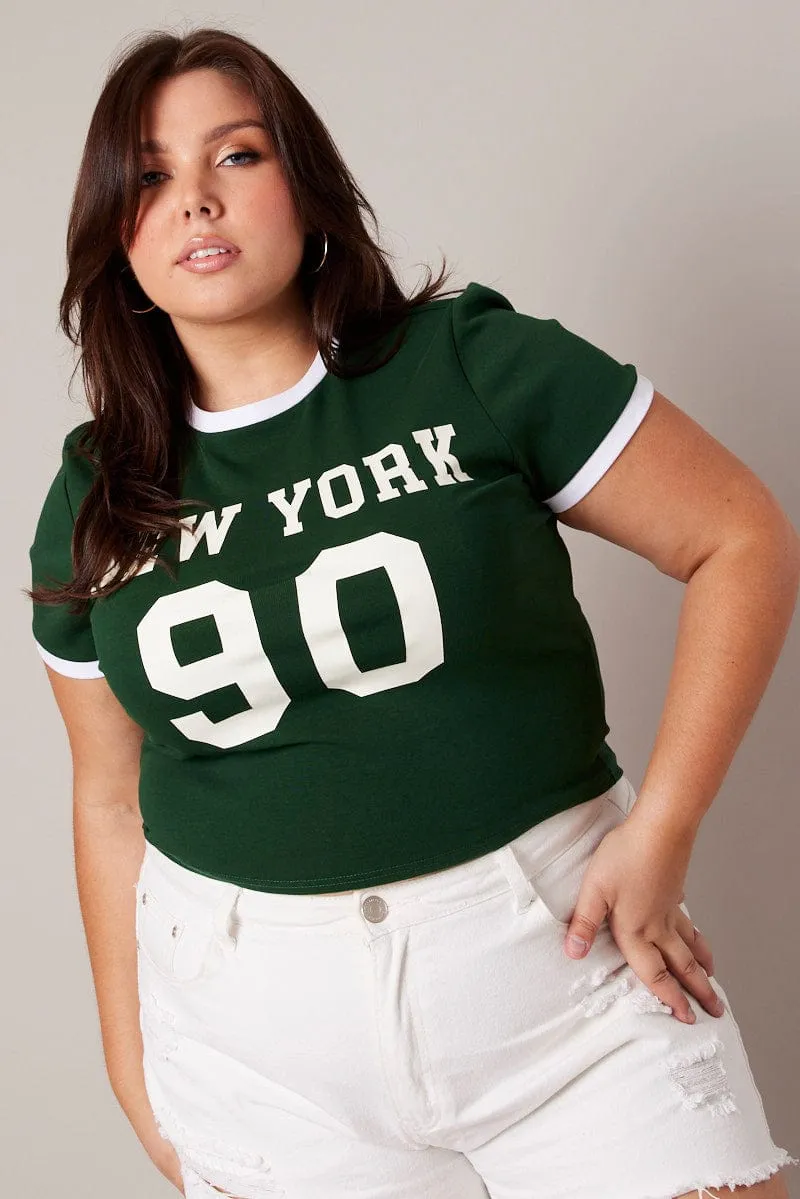 Green Baby T-shirt Crew Neck Short Sleeve Graphic Anti Static Fabric