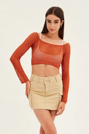 Beige Cargo Utility Denim Mini Skirt Neat Look