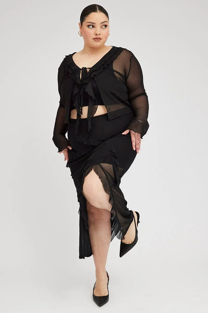 Easy Style Black Maxi Skirt Ruffled