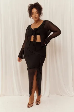 Modern Design Black Maxi Skirt Ruffled