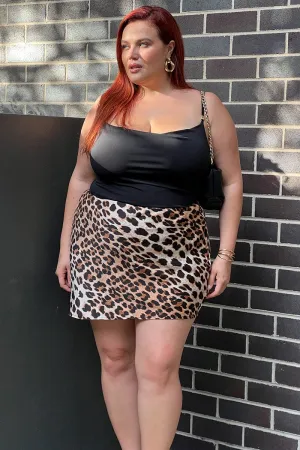 Brown Animal Print Leopard Satin Mini Skirt Classic Design Ventilated Panels