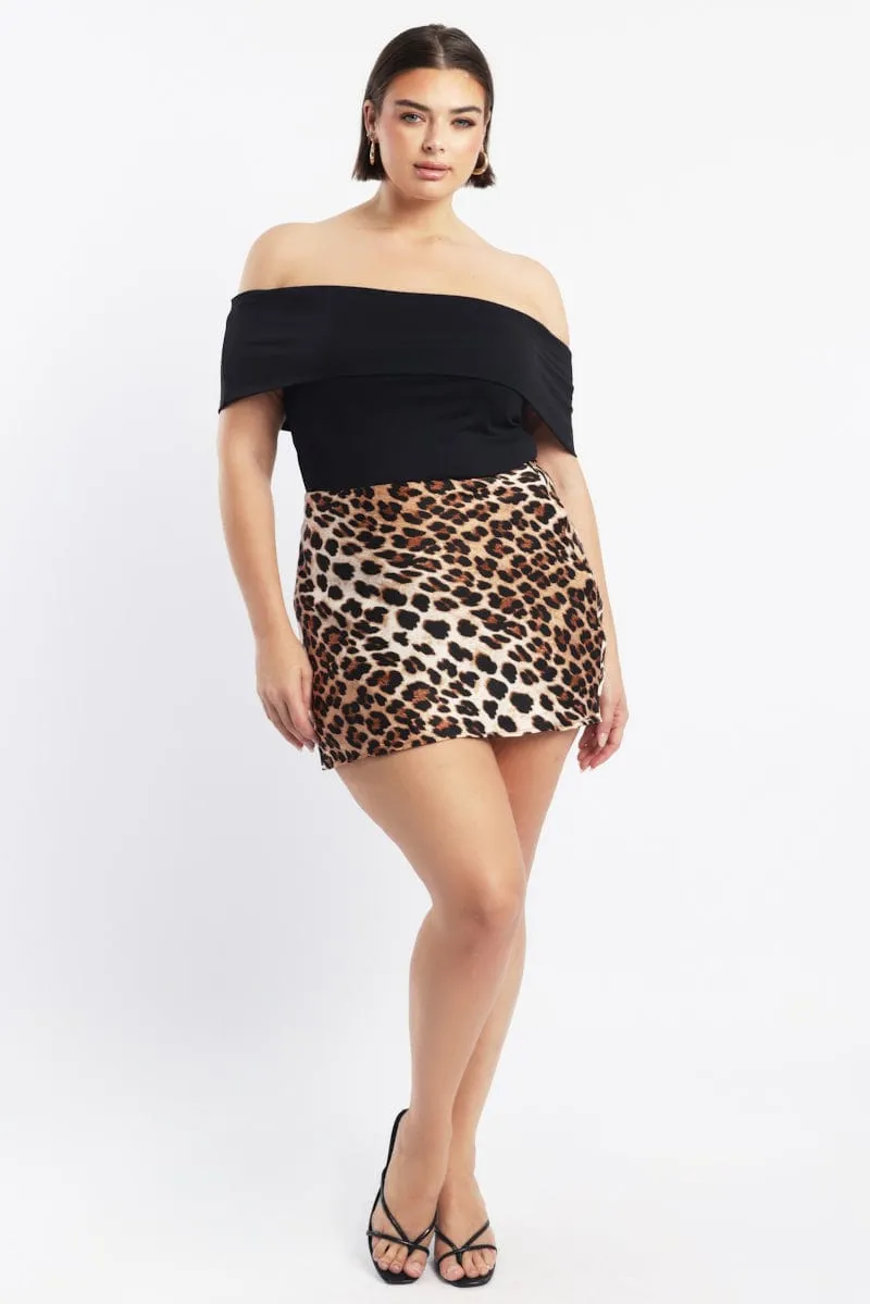 High Waist Brown Animal Print Leopard Satin Mini Skirt