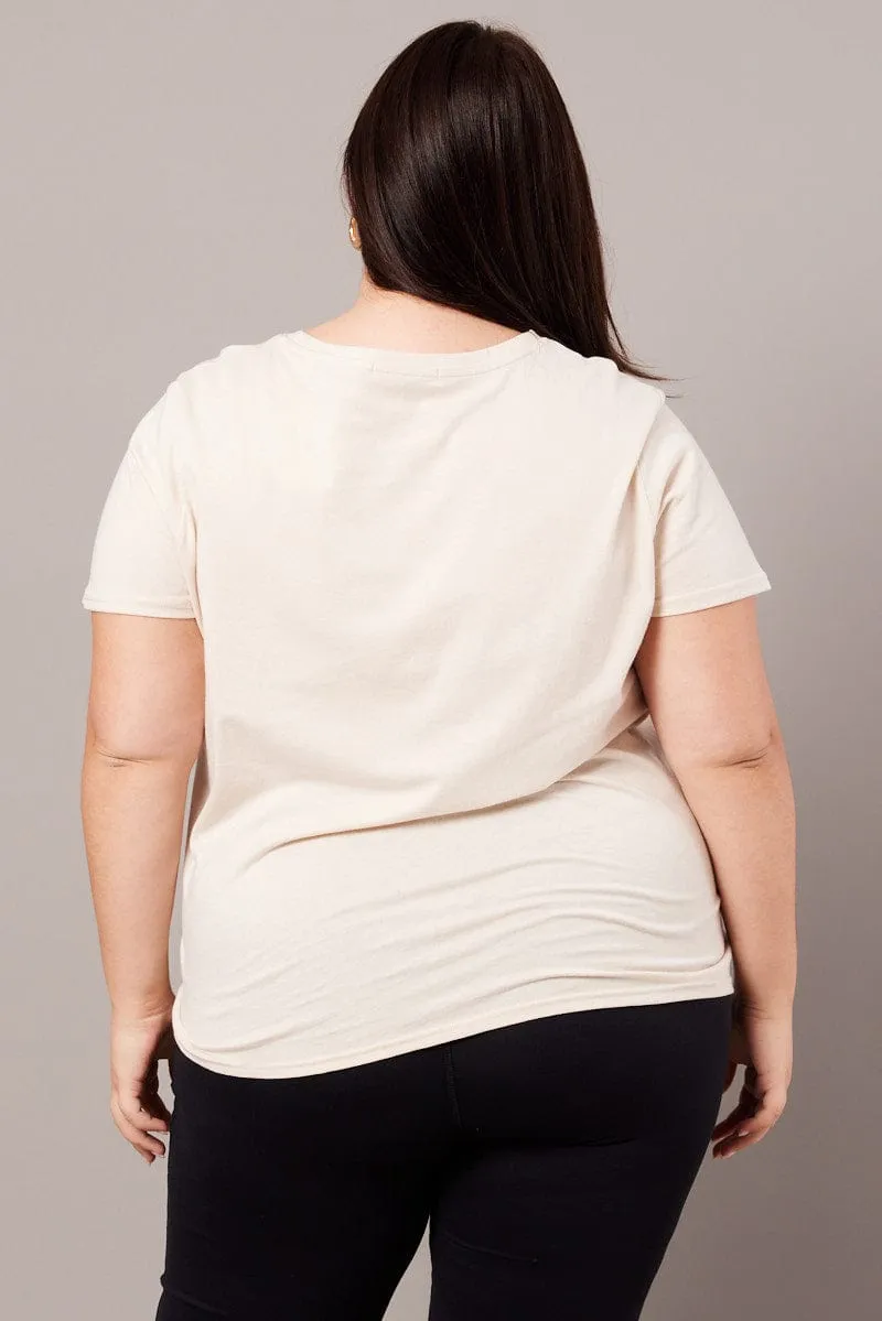 Beige Graphic T-shirt Short Sleeve Crew Neck MoistureWicking Technology