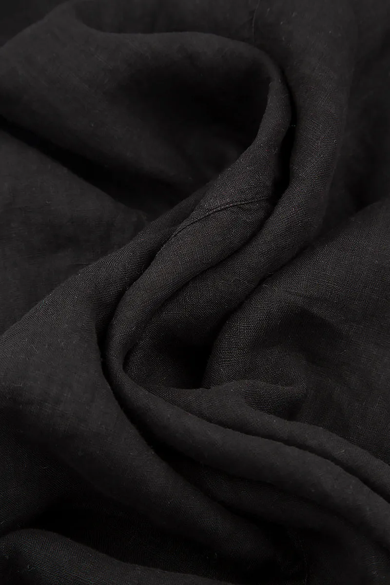 SweatWickingLining SweatAbsorbingTexture Balloon Black Linen Dress