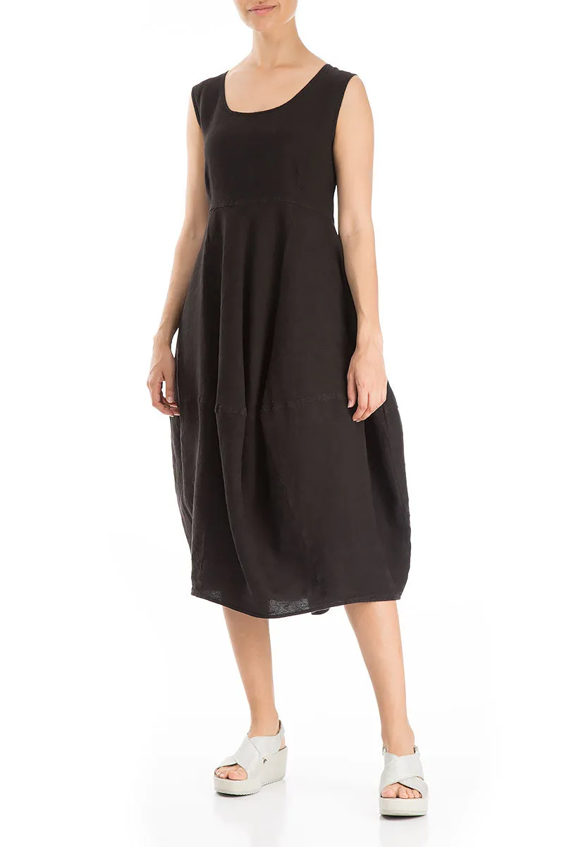 SmoothFinish SweatWickingLining Balloon Black Linen Dress