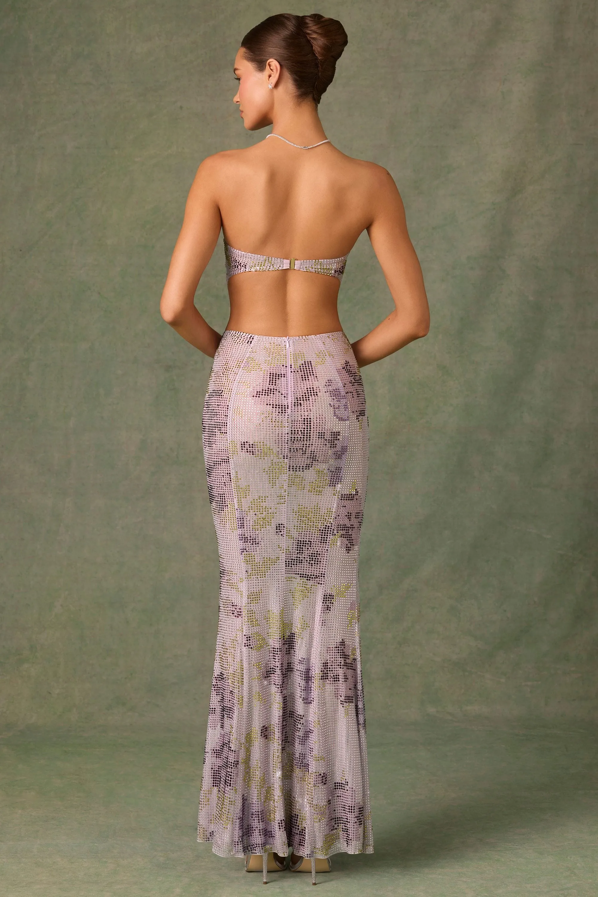 Embellished Cut-Out Fishtail Maxi Dress in Lilac Stage Ready The classic cut of this maxi dress ensures a flattering fit for all body types